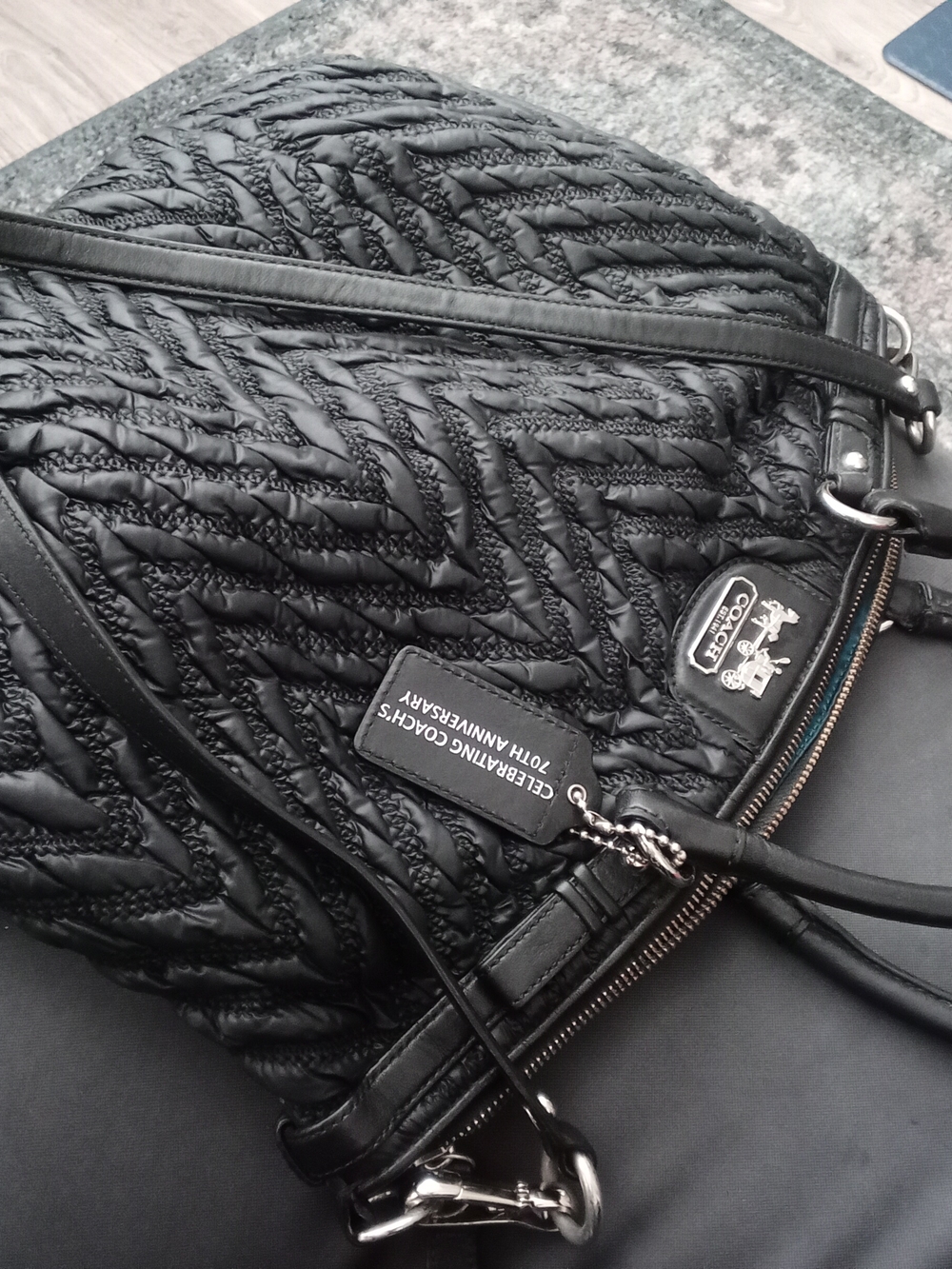 Coach Black Quilted Shoulder Bag with Anniversary Tag